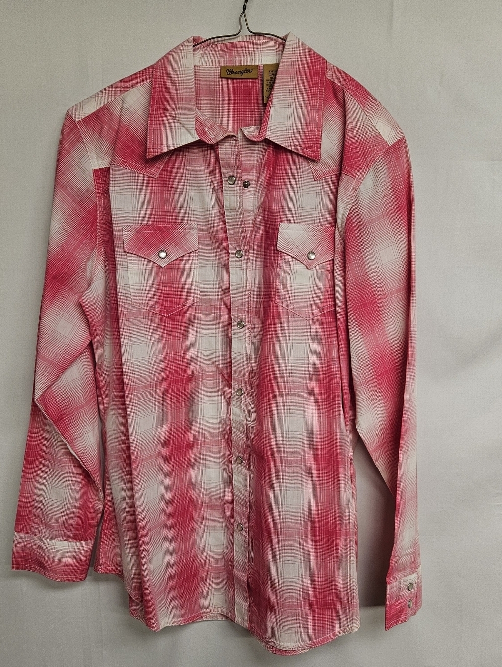 WRANGLER Pink White COWGIRL SHIRT Size Large plaid classic western shirt